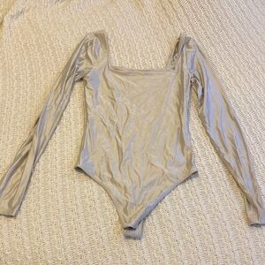 Babaton Shimmering Long Sleeve Bodysuit - Silver